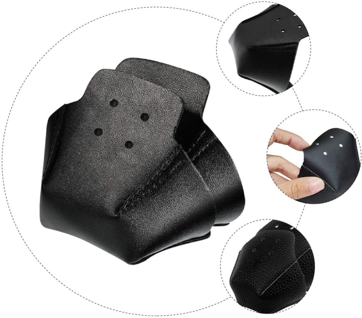 SEWACC Black Leather Skate Toe Cap for Roller Skates, 4-Hole Design | Simple Practical Fit, Fixed in Place, Protects the Skate , Sold as One Pair