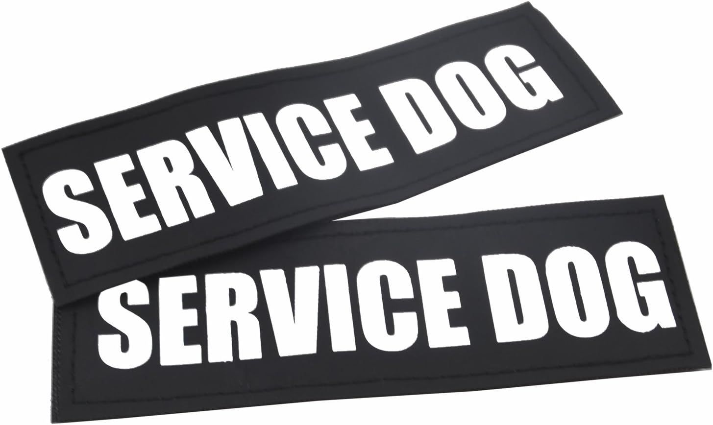 2 Pack Reflective Service Dog Patches with Hook Back for Pet Collar Vest Harness - 3 Sizes