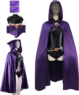 Raven Cosplay Women's Costume Black Jumpsuit With Purple Cloak Halloween Bodysuit Cosplay Party Outfits Full Set