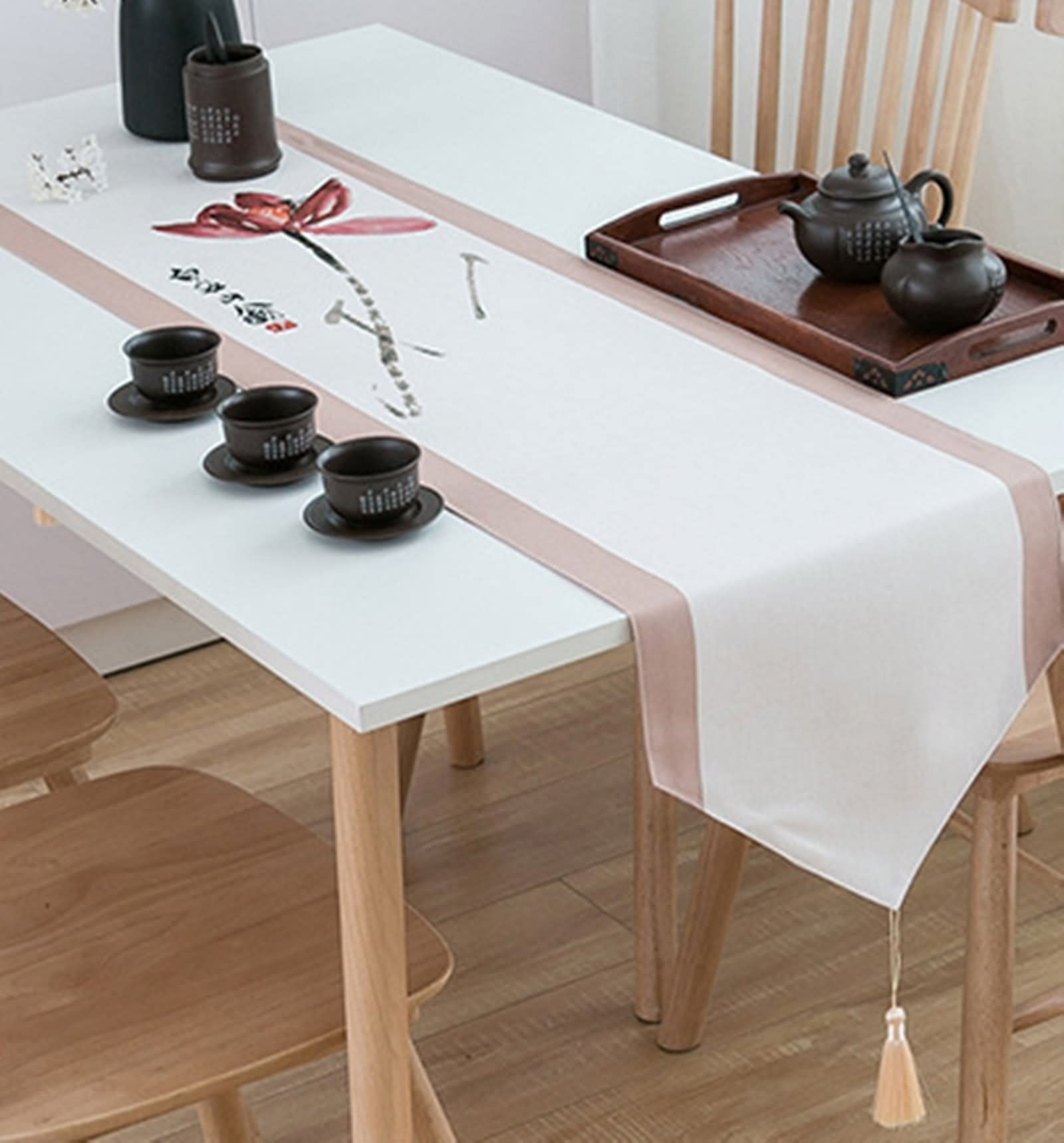 Runner da tavolo, lavabile, tovaglia natalizia in poliestere, motivo floreale classico, bianco, E 33 x 220 cm, per cene, decorazione fattoriale