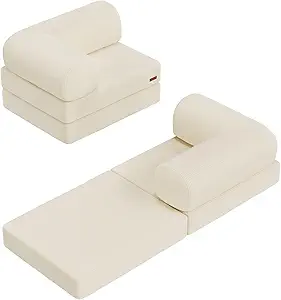 COMAX Folding Sofa Bed, Fold Out Chair, Foldable Sofa, Convertible Sleeper Chair for Adults, Futon Single Small Floor Couch for Spaces, Bedroom Living Room Guest Room, Beige