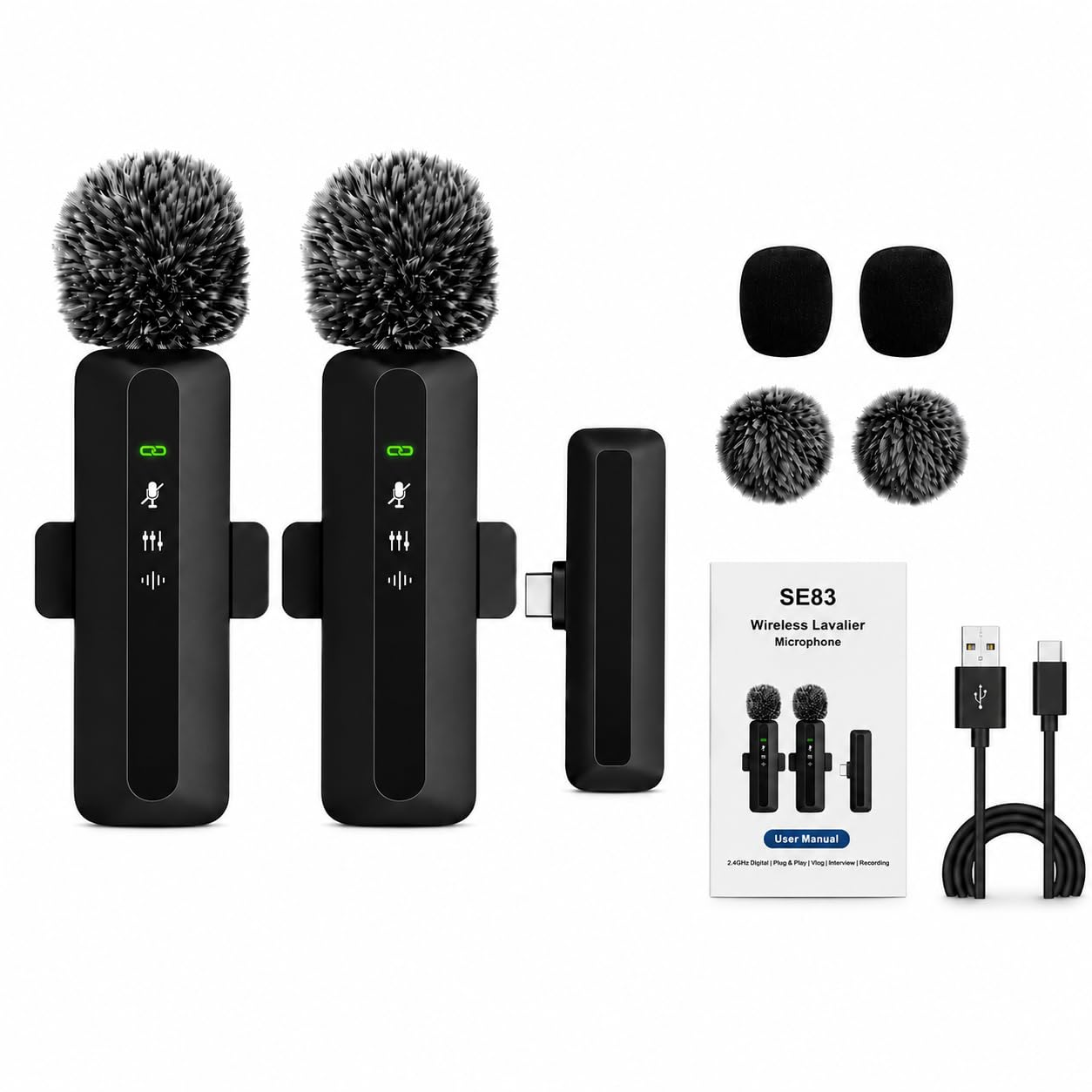 ENNIX SE83 V2 Dual Wireless Lavalier Microphone for Android, Laptop & USB-C Devices, ENC Noise Cancellation, 2.4GHz Low Latency Audio, Plug & Play Mic for Vlogging, Podcast & Interviews-image-3