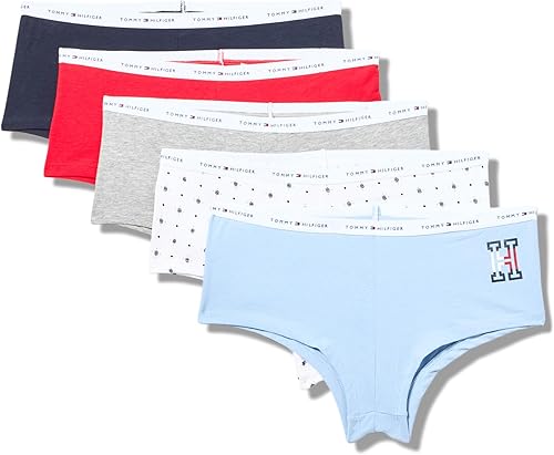 Tommy Hilfiger Pantalones cortos clásicos con logotipo de algodón para mujer, paquete de 5