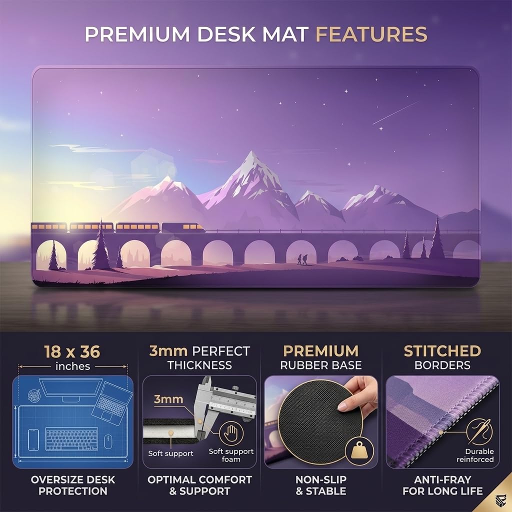 MASI Picks Premium Scenic Landscape Extended Desk Mat (458 × 915 mm) | 3mm Thick Non-Slip Mouse Pad with Stitched Edges for Gaming & Office