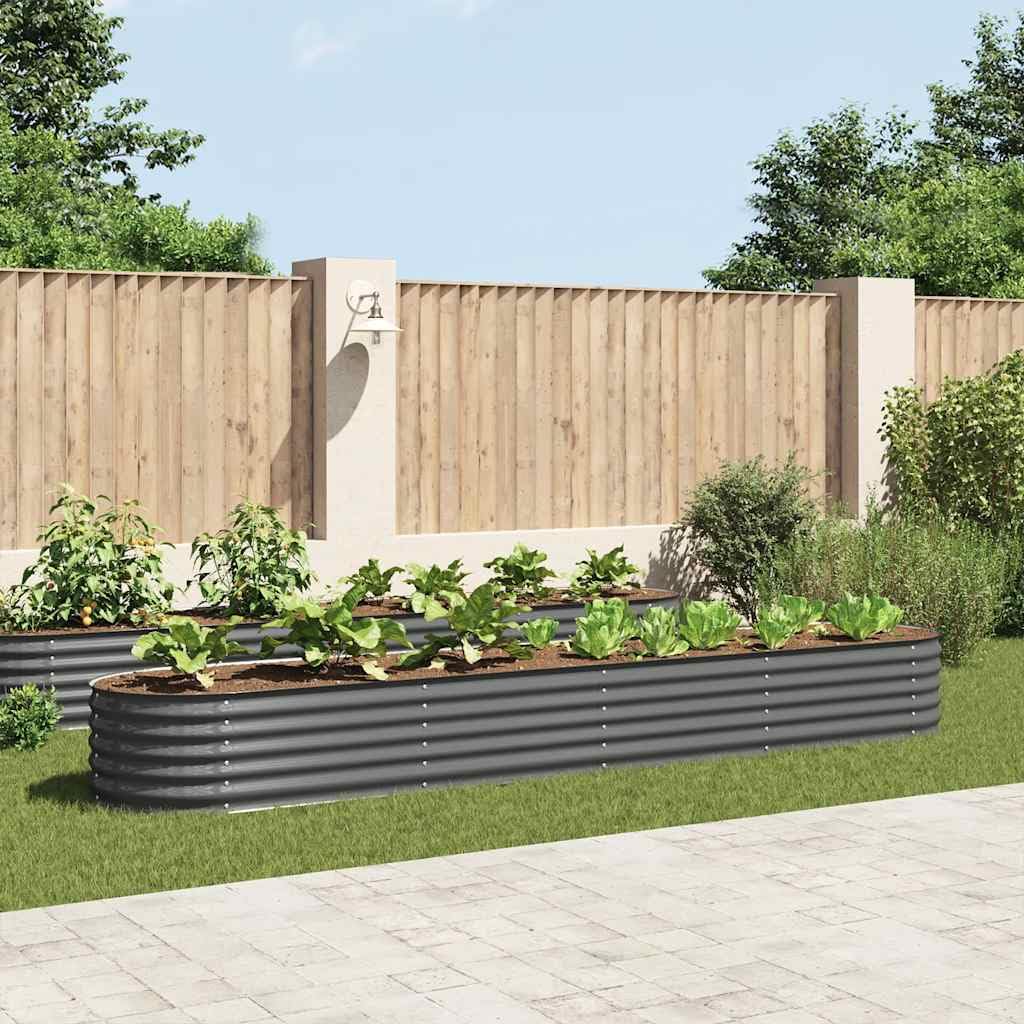 Jardinera elevada de acero galvanizado en color gris, 400 x 80 x 44 cm, como maceta para balcón y terraza