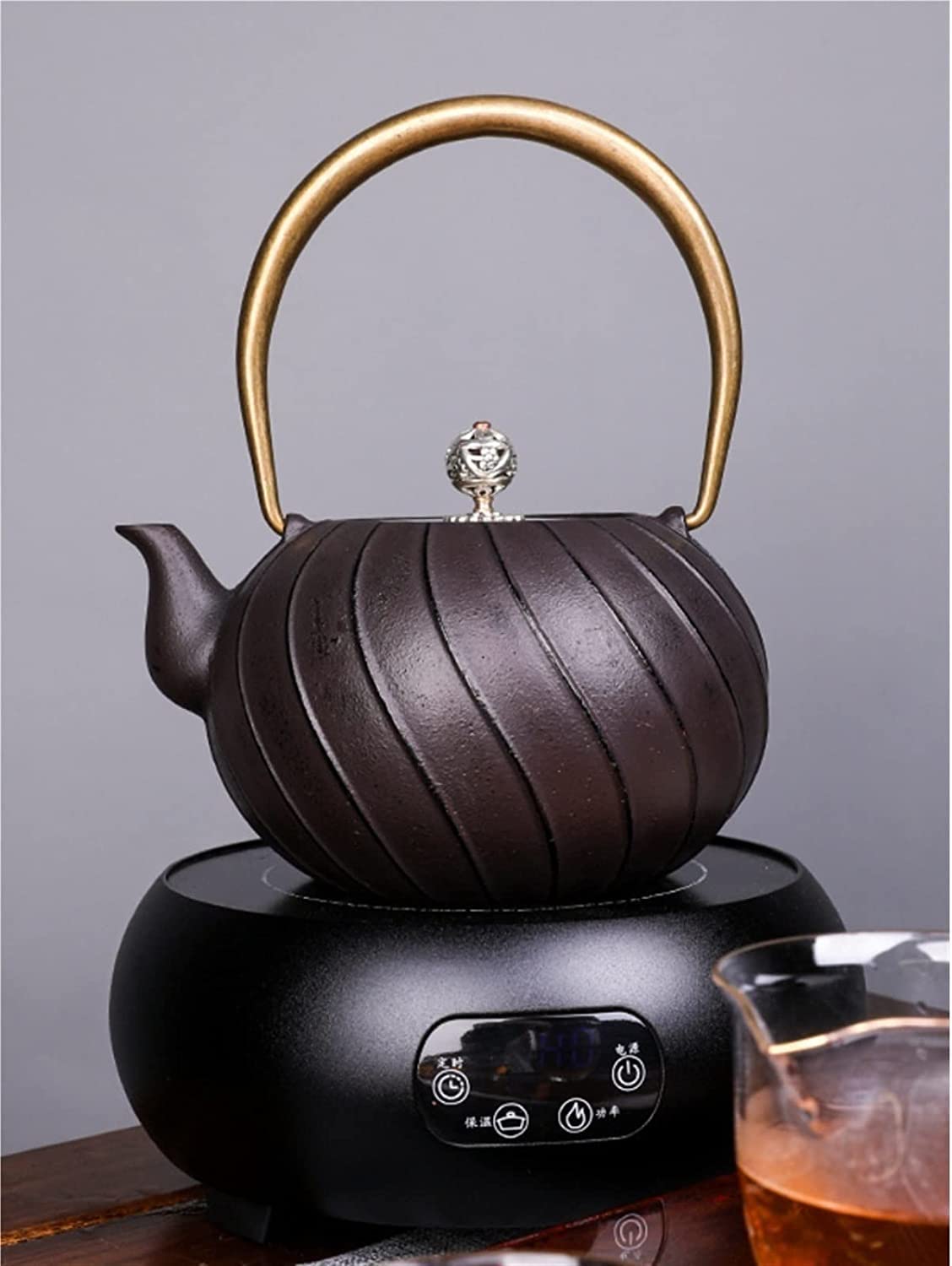 Théière en fonte avec poignée en cuivre 1200 ml/40 oz bouilloire à thé théière japonaise Tetsubin enduite avec intérieur émaillé