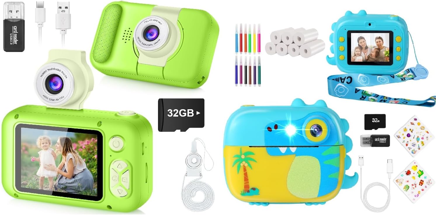2Pcs Kid Camera, ARNSSIEN Camera for Kid,Kids Camera Instant Print,Children Selfie Camera with Playback Game,Christmas/Birthday Gift 3 4 5 6 7 8 9 10 Year Old Girl Boy