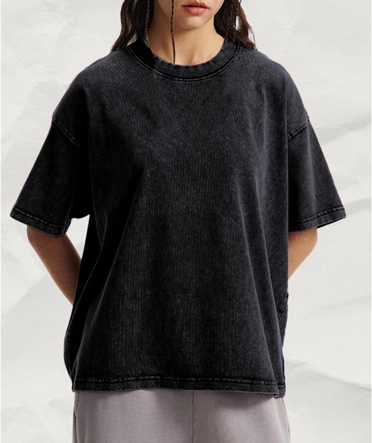 Womens Oversized Boxy T Shirts Casual Cropped Acid Wash Cotton Tees Vintage Tops Short Sleeve Grunge Shirts - Image 3