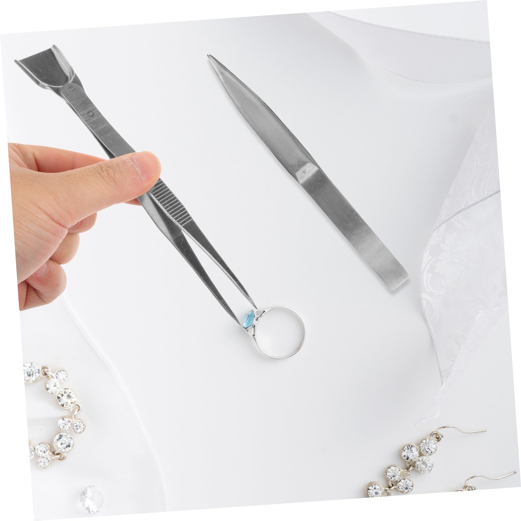 NUOBESTY 5 Set Pinzette Con Spatola Presa Precisione Fabbricazione Bene Tronchese Per Gioielli Pinzette Per Timbri in Metallo Acciaio Inossidabile Silver 2 Pezzi*5