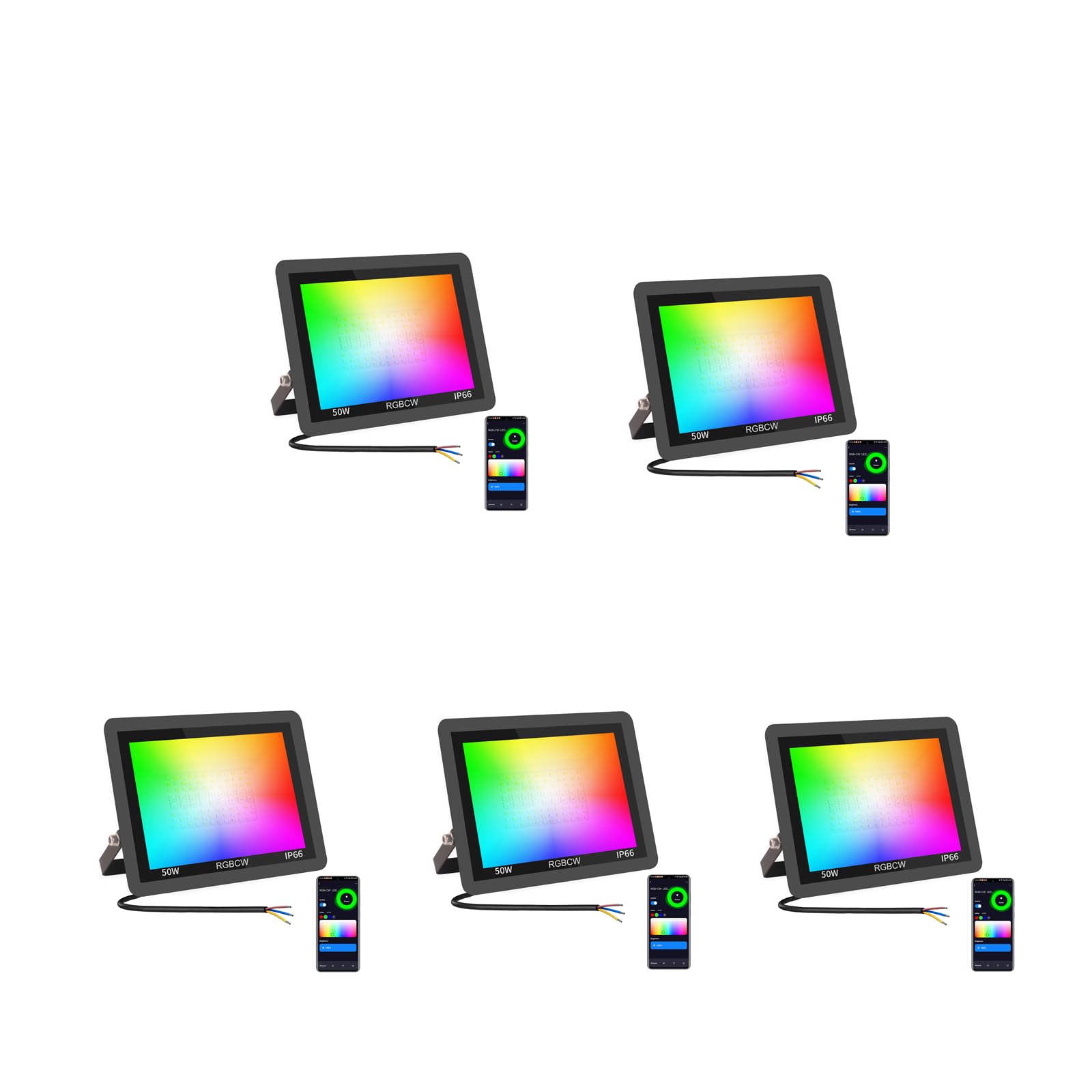 50W Foco LED RGB de Colores Exterior, 5pcs Inteligente RGBCW Proyector Colorido con Control por Aplicación Bluetooth/Wifi, Luces de Fiesta Regulables para Discotecas, Fiestas, Halloween
