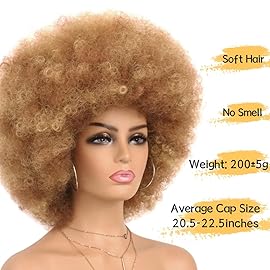 G&T Wig 70s Afro Wig Short Kinky Curly Colored Wigs for Women Mixed Blonde Large Bouncy and Soft Natural Looking Heat Resistant Synthetic Hair Wigs