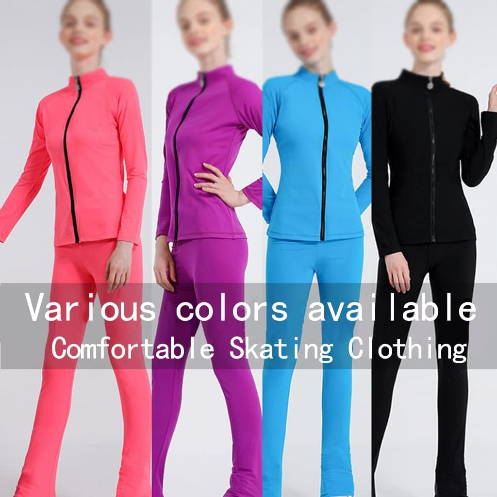 Multicolor Skating Clothes Figure Skating Practice Pants Sportswear Adult Kids Girl Rhinestones High Elasticity (Color : Purple top, Size : X-Small)
