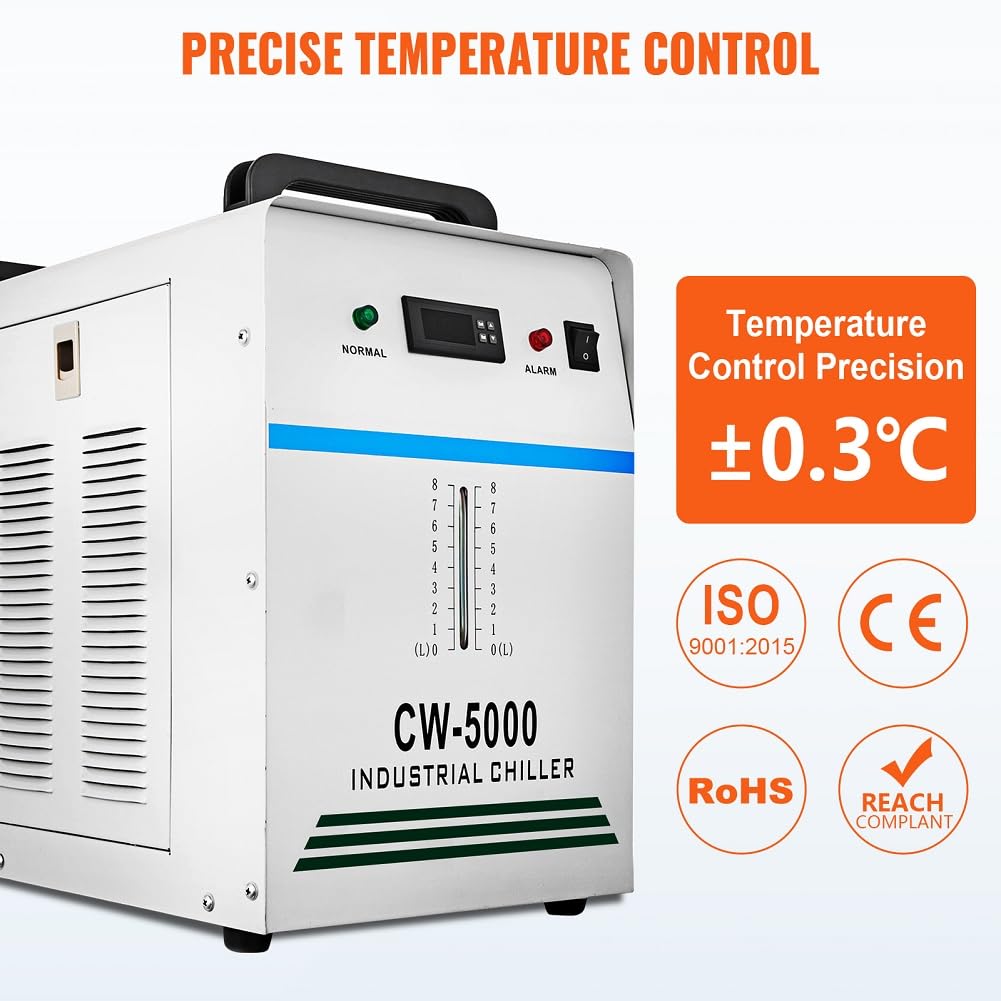 Enfriador de Agua Refrigerado Industrial, 220V CW-5000DG para Tubo Láser CO2 de 80/100W, 6L Tanque, Enfriador de Tubo Láser de Vidrio, Enfriador de Aire Industrial con Termostato Preciso 800W(CW-5000)