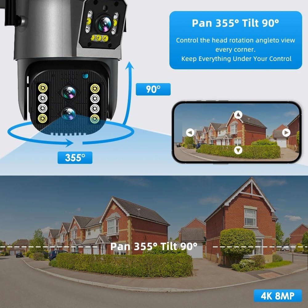 4K 8MP lornetka IP kamera zewnętrzna PTZ 10X Zoom hybrydowy automatyczne śledzenie wodoodporna kamera bezpieczeństwa CCTV 128G kamera bezpieczeństwa Wykrywanie ruchu(2X 8MP Add 32G Card)