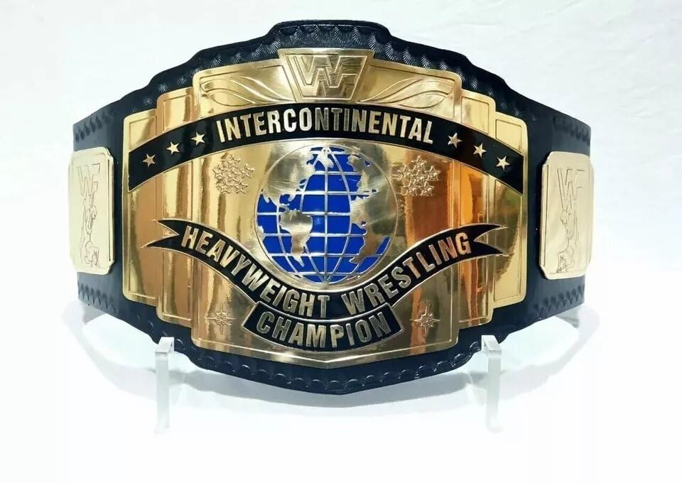 Intercontinental Wrestling Championship Replica weightliffting Belt โ Adult Size โ 2mm Brass Plates (BLACK)