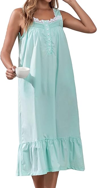 Viakeo 100% Cotton Nightgowns for Women Sleeveless Sleep Dress With Pockets Sleepwear Lounge Dress