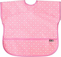 Vista 2 de Short Sleeve Waterproof Bib for Toddlers – Easy Clean Feeding Apron for Mealtime, Daycare, Self-Feeding, Lightweight Rosa/Corazón Dot