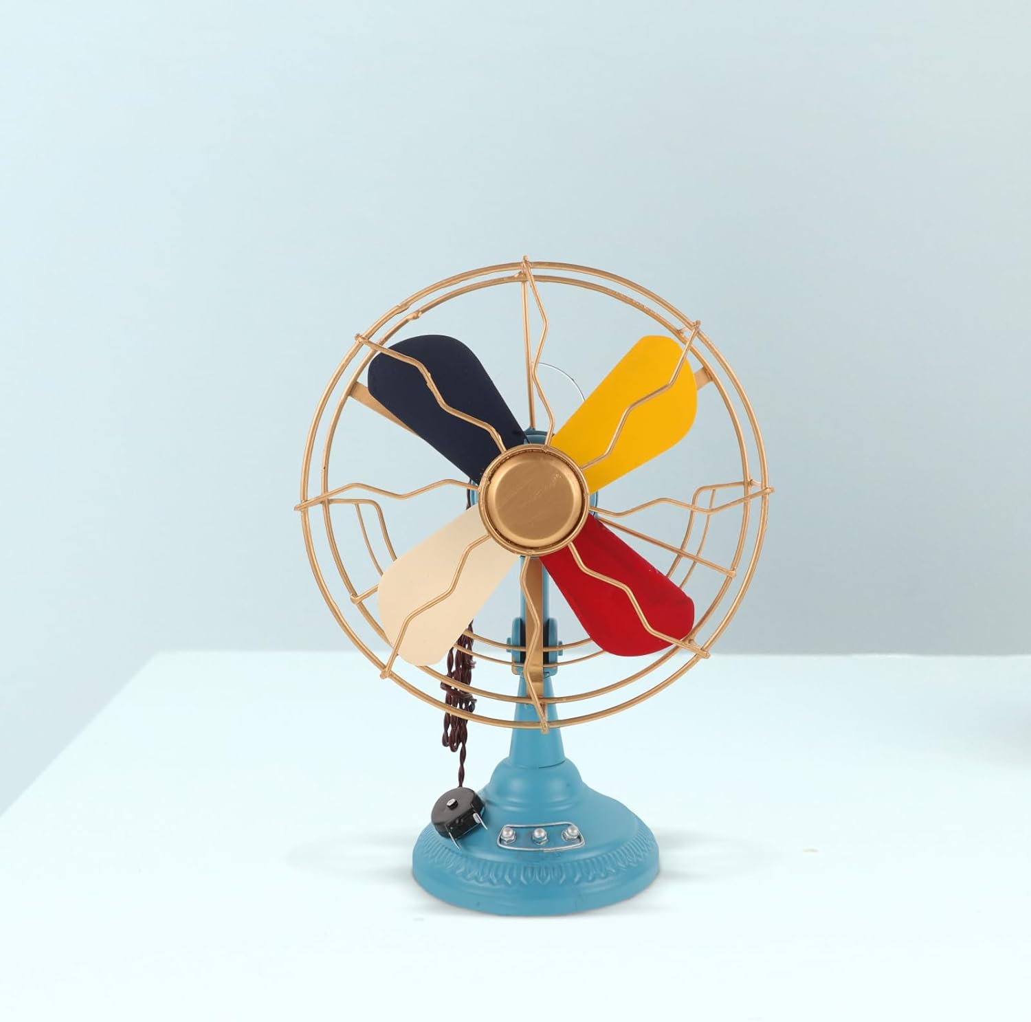 LUOZZY Vintage Table Fan Model Retro Metal Iron Art Desk Fan Sculpture for Home Office Desktop Decorations (Medium Colorful-Not a Real Fan)
