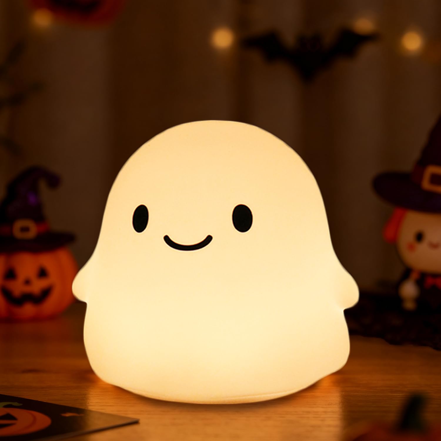 Ghost Night Light Squishy Halloween Gifts with 50Hrs Battery Tap Control 2 Brightness 30Min Auto-Off Rechargeable Cloud Lamp