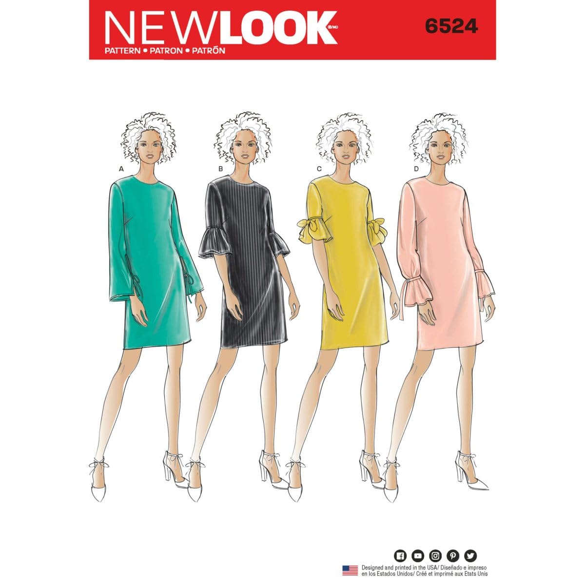 New Look Women's White Pattern 6524 ’S Dress With Sleeve Variations, Paper, 22.00 X 15.00 X 1.00 Cm