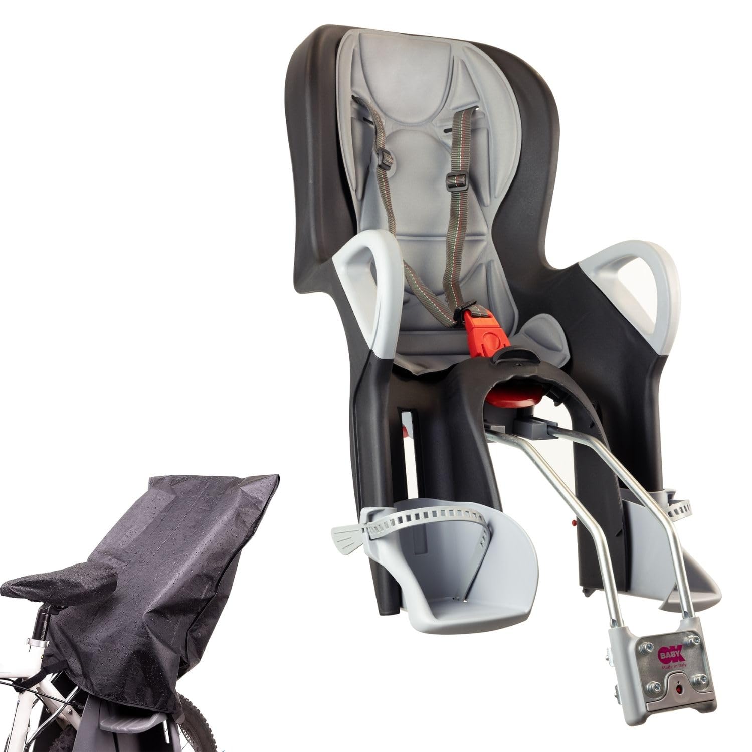 Ok Baby Seggiolino Bici Bambino Posteriore Reclinabile 22 kg Nero | Schienale reclinabile, copertura antipioggia inclusa e sicurezza testata per gli spostamenti quotidiani in famiglia