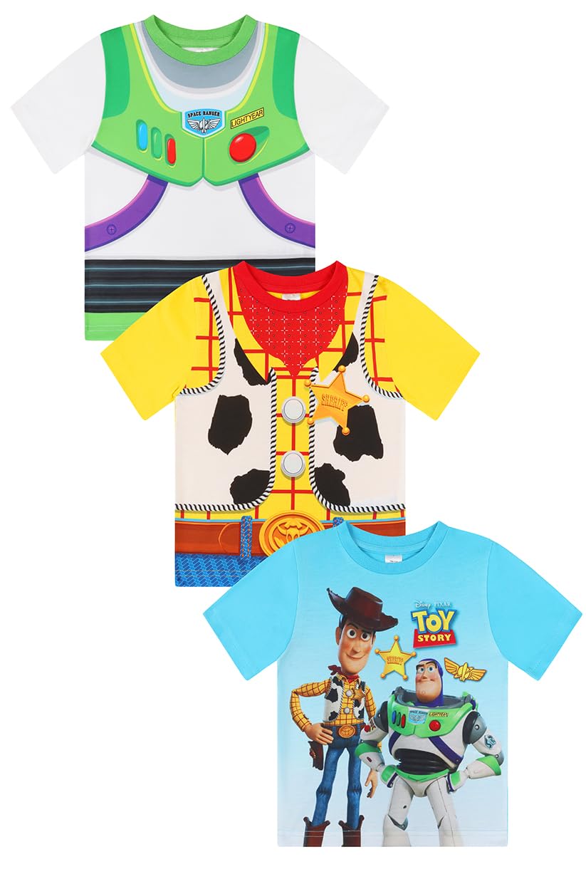 Disney Boys Multicoloured Girls Toy Story 3 Pack Woody Buzz Lightyear Kids T-Shirts Childrens Multipack Tshirt (12-18 Months)