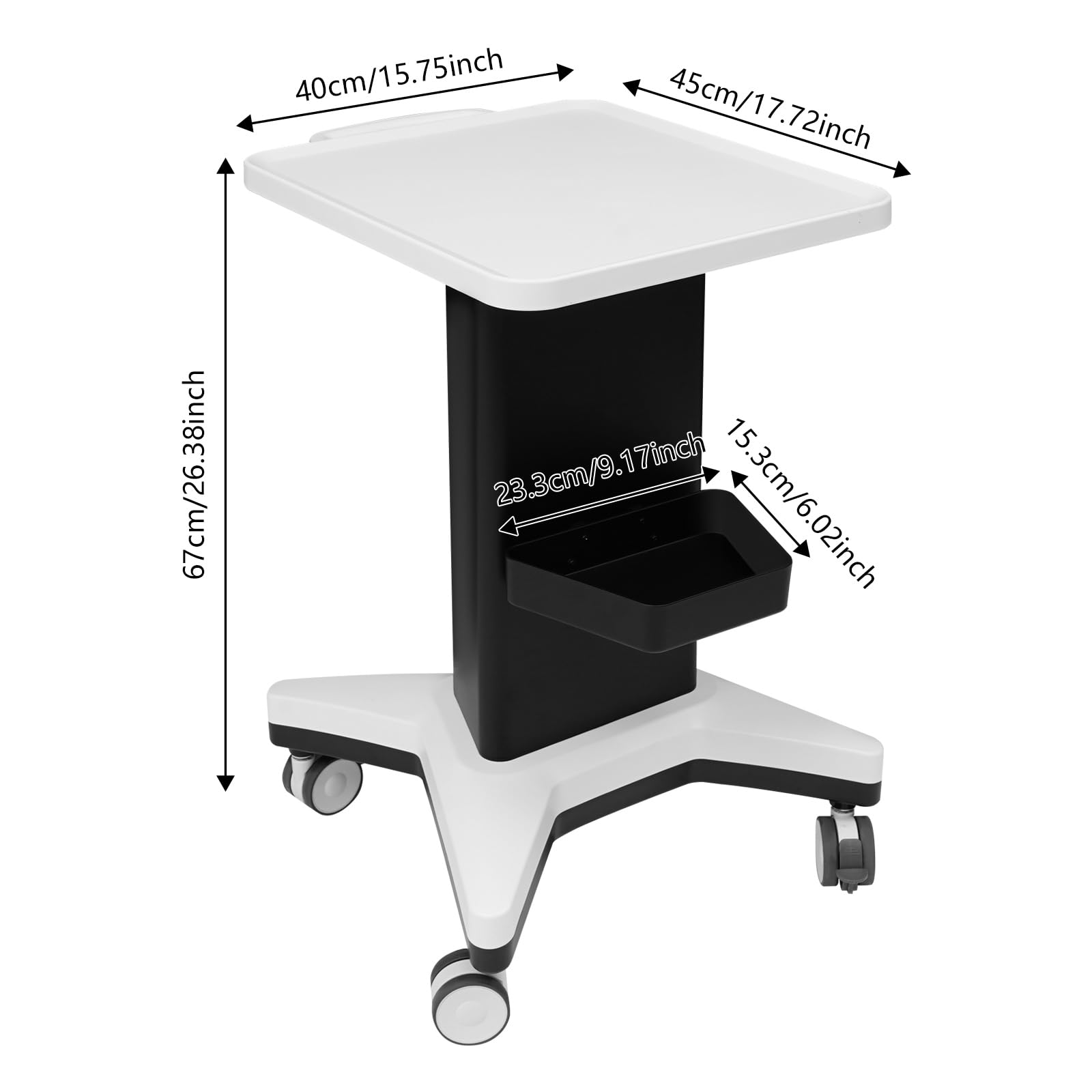Beauty Salon Trolley Kosmetikwagen mit Universalrädern Laborwagen Geräterollwagen Schönheitswagen 45x40 cm Plattform 60 kg Belastbarkeit (Weiß+Schwarz)