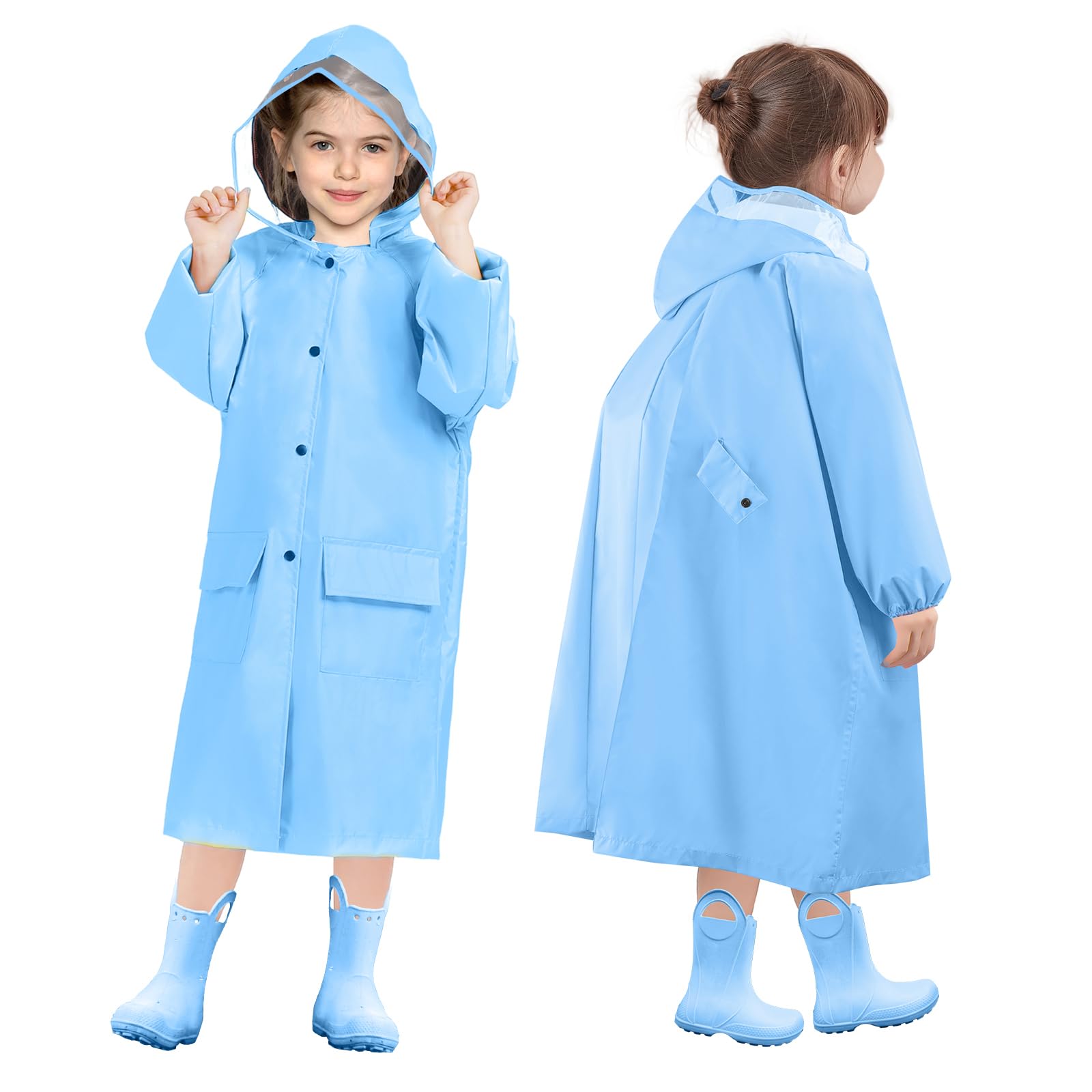 LAMA Kids Raincoat with Hood, Lightweight Raincoat for Girls, Kid Long Rain Jacket