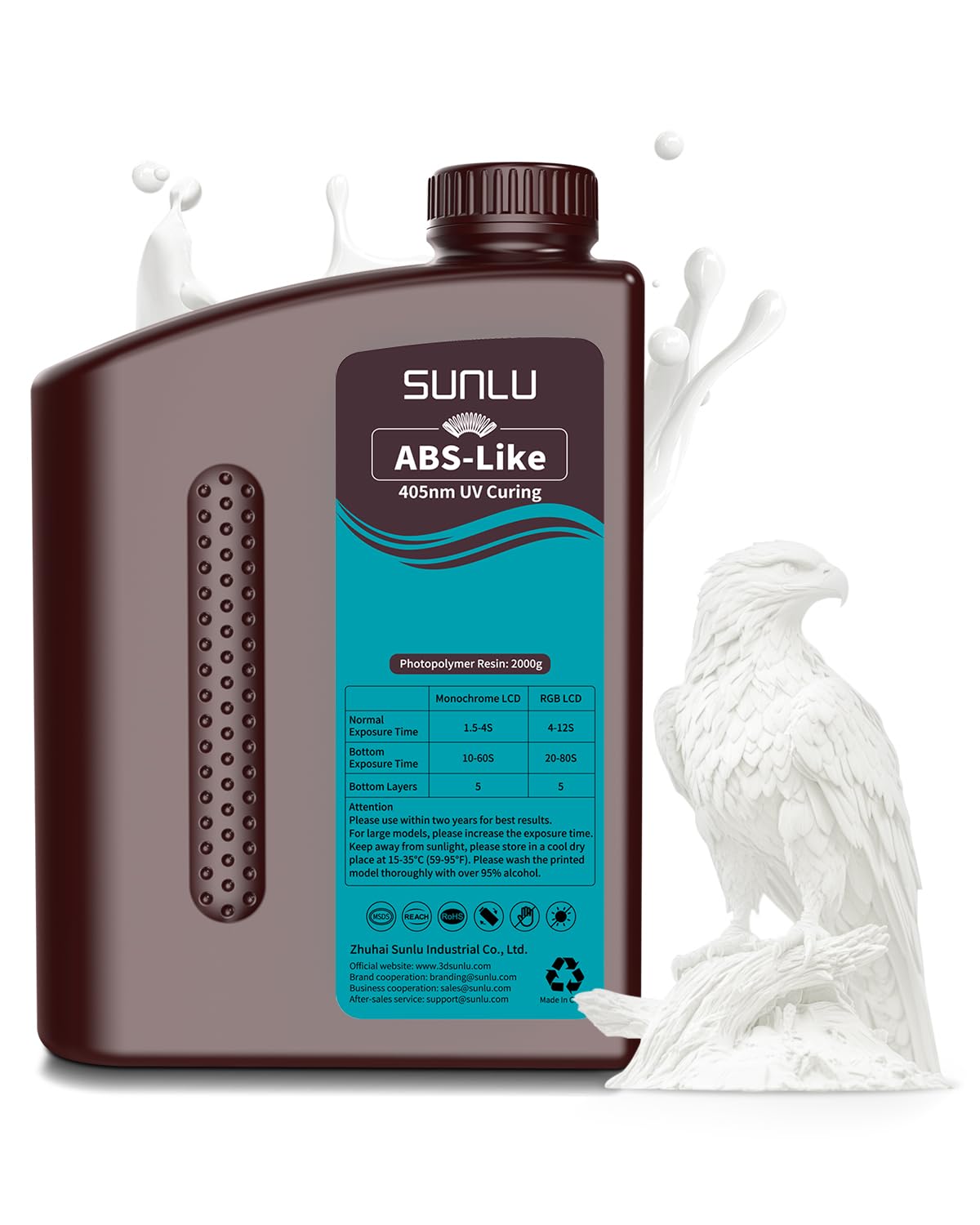 SUNLU Resina ABS-Like per stampante 3D 2KG, Resina a Polimerizzazione Rapida UV 405nm per Stampa 3D LCD/DLP/SLA, Non Fragile & Alta Precisione, Bianco 2000g