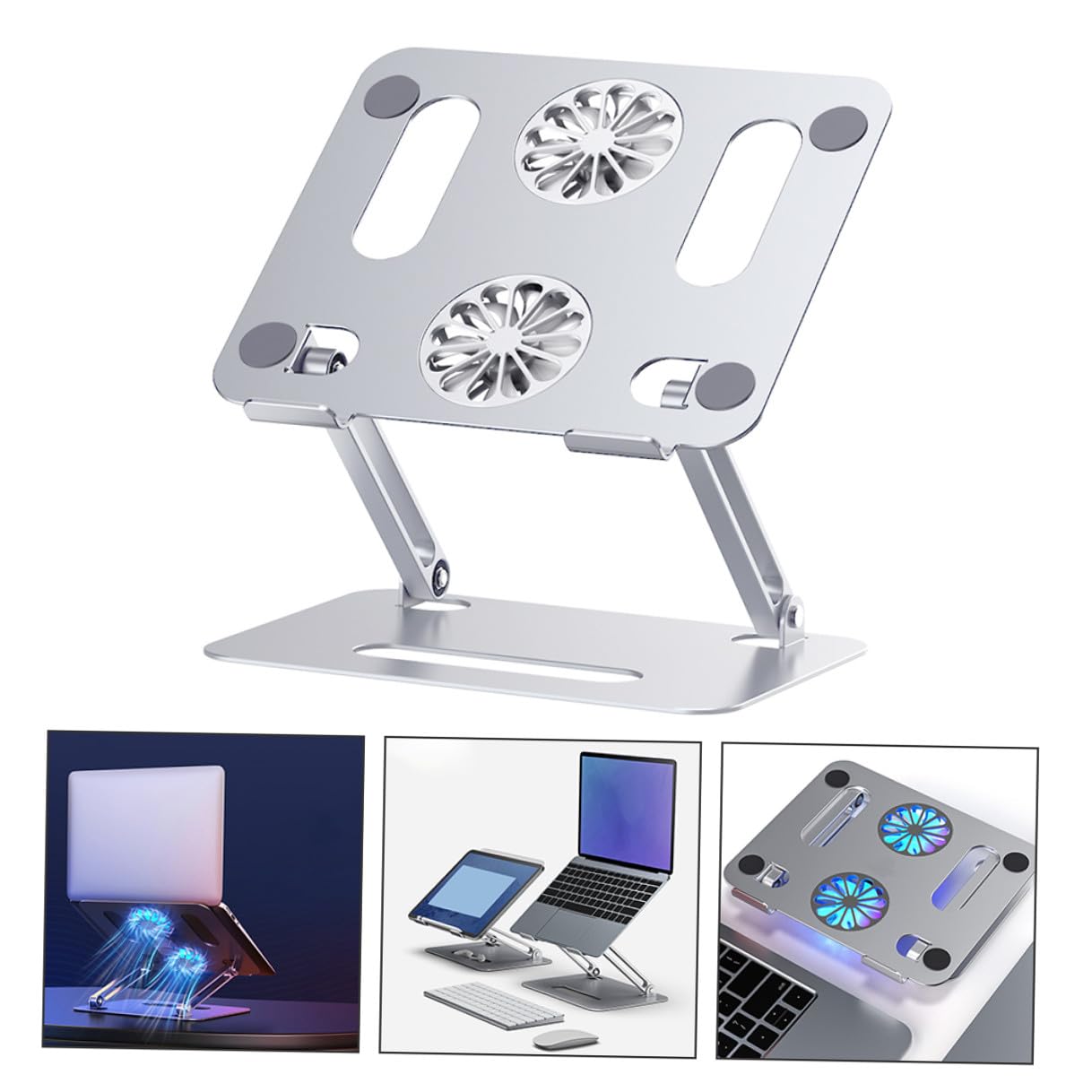 Artibetter Supporto Raffreddamento Laptop in Lega di Alluminio Doppia Ventola, Altezza Regolabile e Struttura Robusta per Laptop e Tablet Fino a 17,3 Pollici