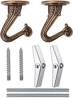 QMseller 2 Sets Metal Ceiling Hooks, Heavy Duty Swag Ceiling Hooks with Hardware for Hanging Plants/Chandeliers/Wind Chimes/Ornament (Bronze Color)