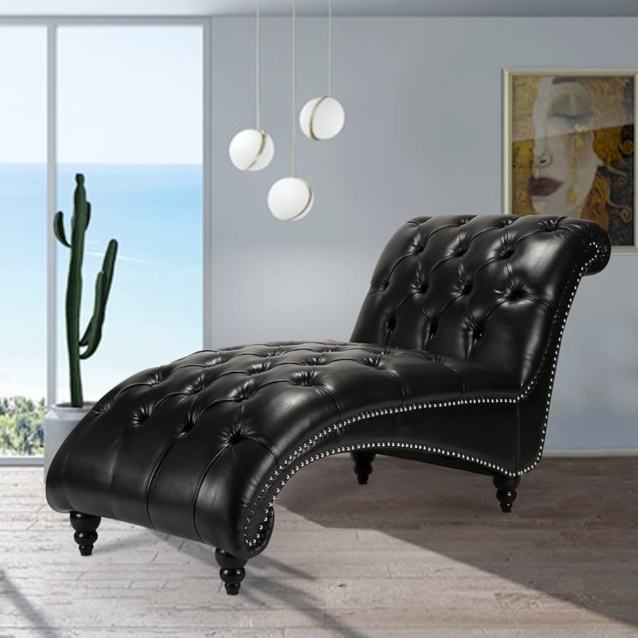 Amazon.com: Black Faux Leather Chaise Lounge Indoor 66