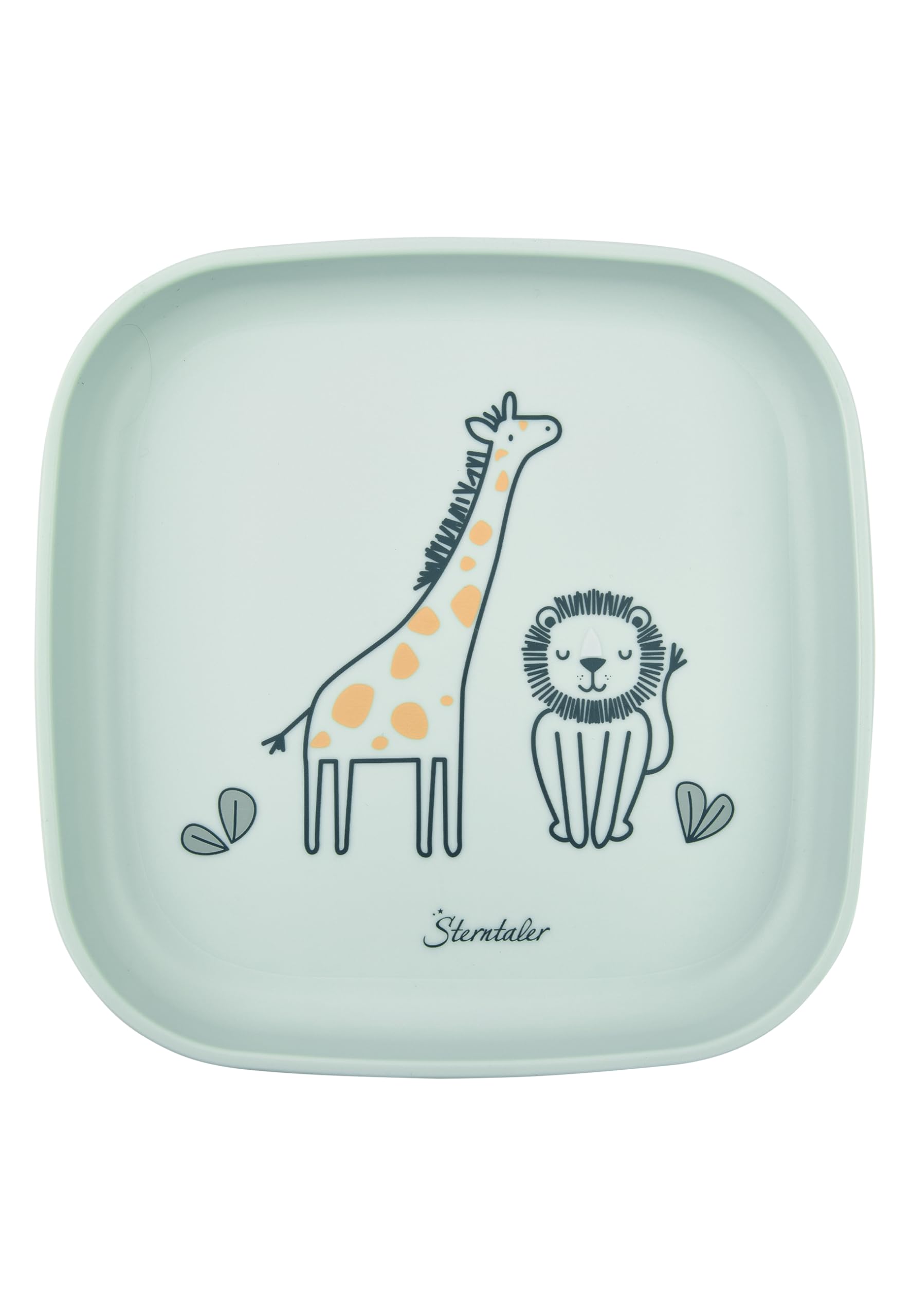 Sterntaler Juego de vajilla de jirafa y león – forma cuadrada con diseño de safari – plato, cuenco, taza y cubiertos, duradero, apto para alimentos, para bebés y niños pequeños, color verde pálido