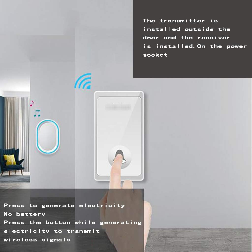 Self-Generating Wireless Doorbell, Cordless Plug in Door Bells with 5 Receivers & 1 Push Button 58 Melodies Waterproof Electric Door Bell 4 Volume Levels 200M Range,Black (Black (White)