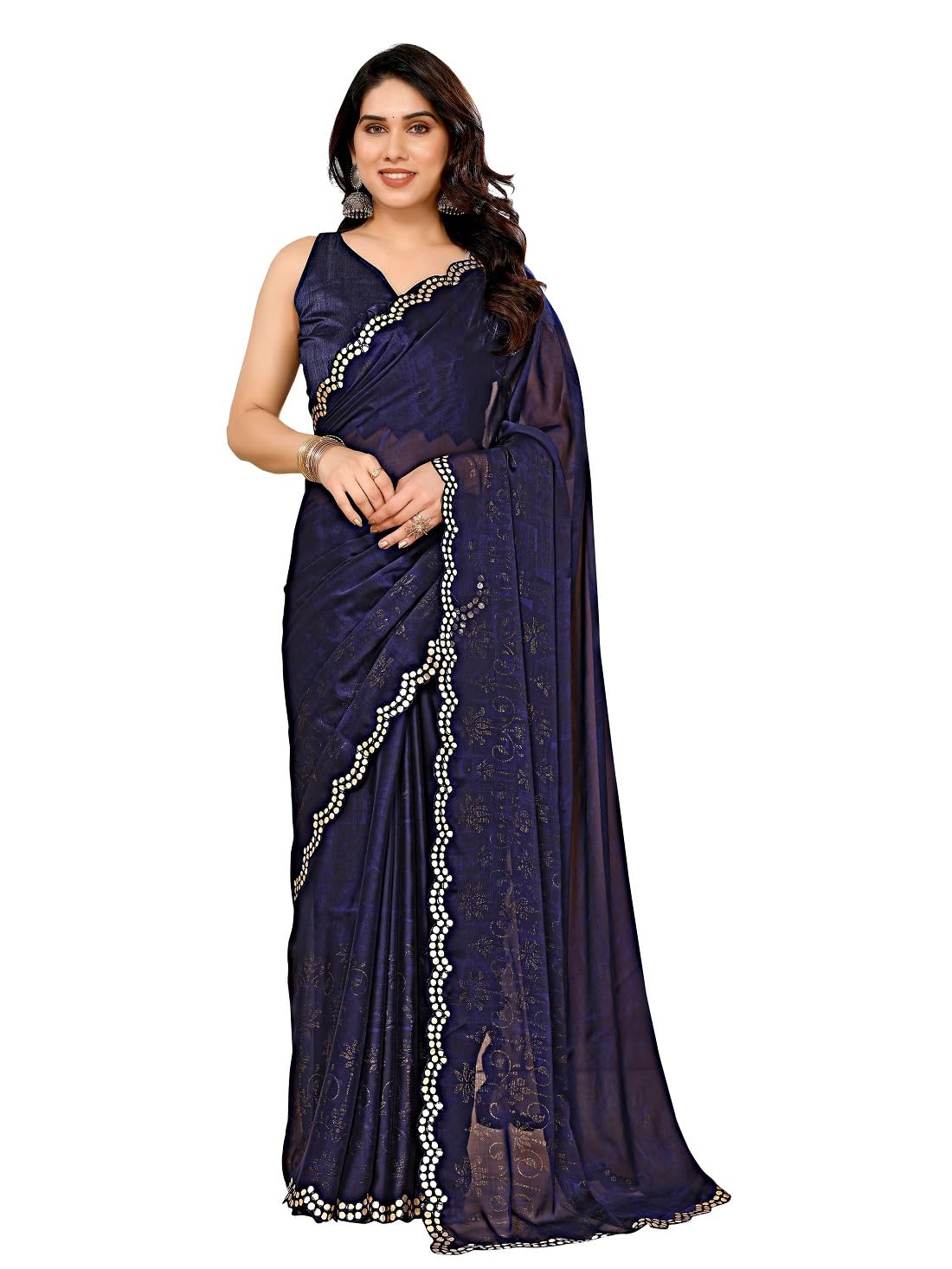 RAJESHWAR FASHION WITH RF Women's Floral Printed Rangoli Silk Saree With Scalloping Gota Patti Work Lace Border & Blouse