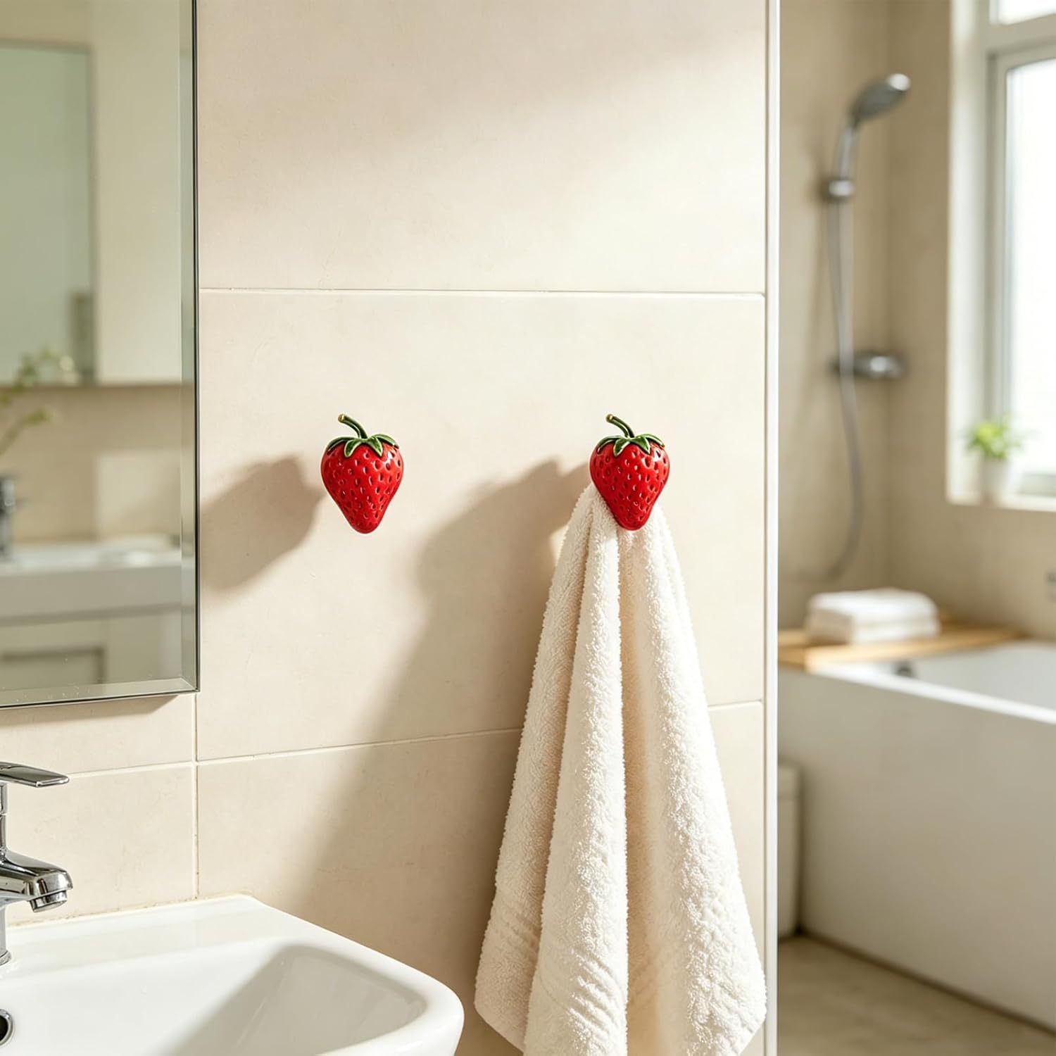 Strawberry Coat Hooks Wall Mounted, Fruit Single Hooks for Hanging Hats Jacket Bags Towels Keys Scarf Closets Entryway Bathroom Home Decorative Wall Hooks 4 Pieces