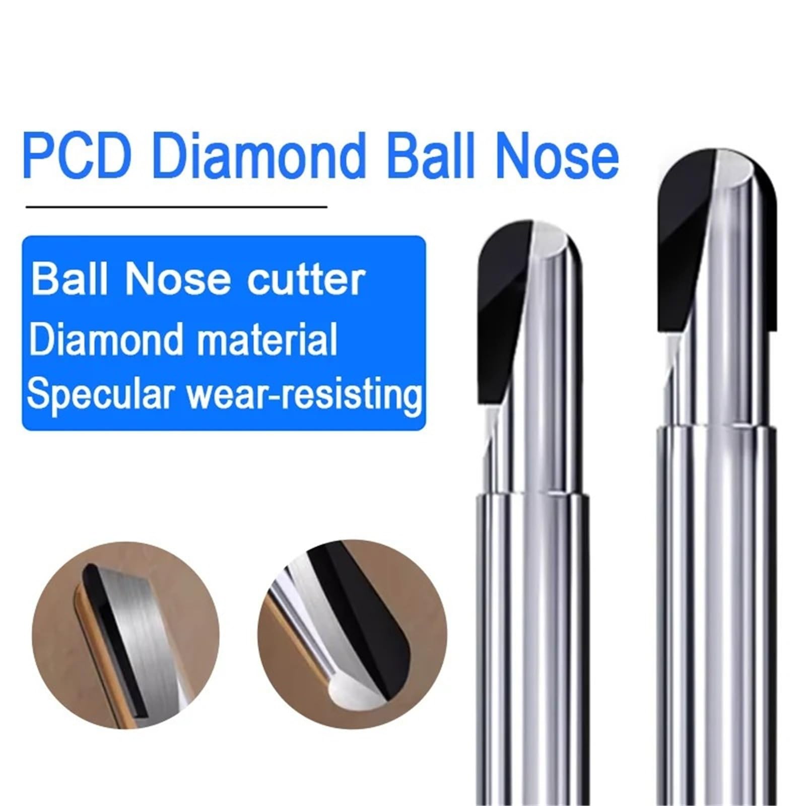 Torno, Máquina De Torno, Fresa Punta Bola Diamante Para Cortar Aluminio, Fibra Carbono, Cobre, Vidrio, Baquelita, para bricolaje CNC mecanizado madera piedra(R2*4D*1F*50L)
