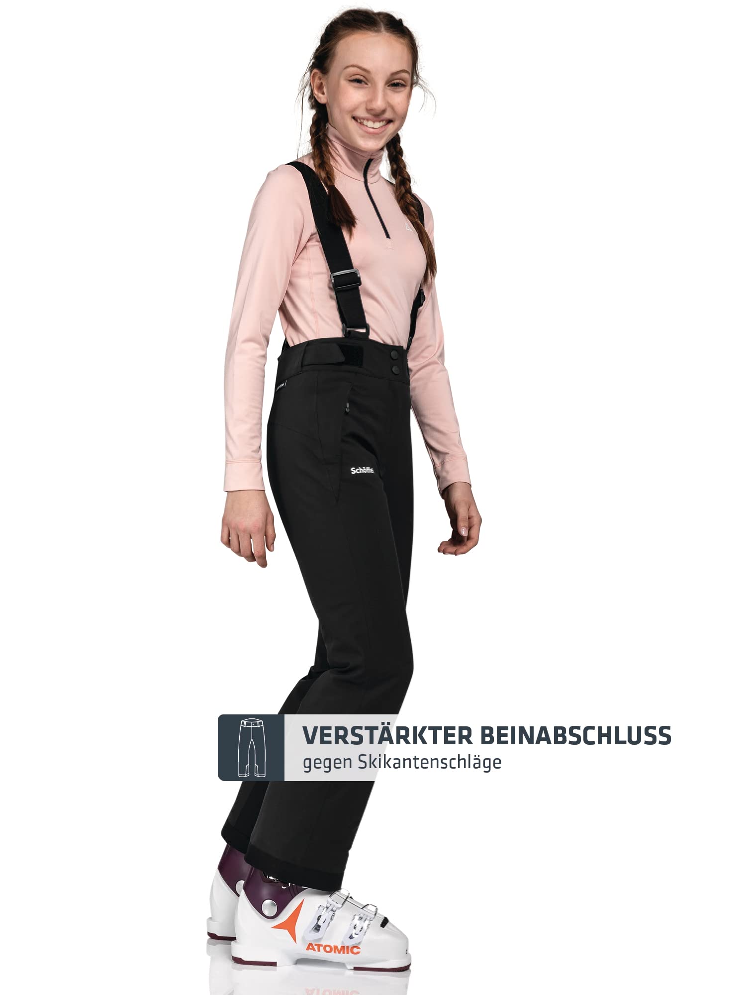Schöffel Mädchen Ski Pants Joran G, wind- und wasserdichte Kinder Schneehose, wasserdichte Skihose mit Schneefang und Hosenträgern