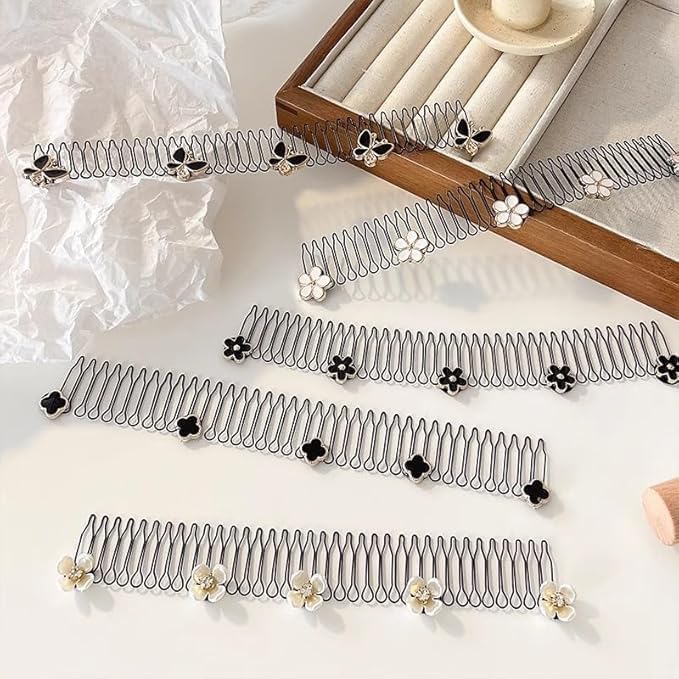 Orbica U Shape Hair Finishing Fixer Comb, Stretchable Invisible Flower Hair Clip, Flower Comb for Short Hair Styling Tools Hair, U Pin Hair Clips Hair band Accessories, Hair Combs (pack of 2)