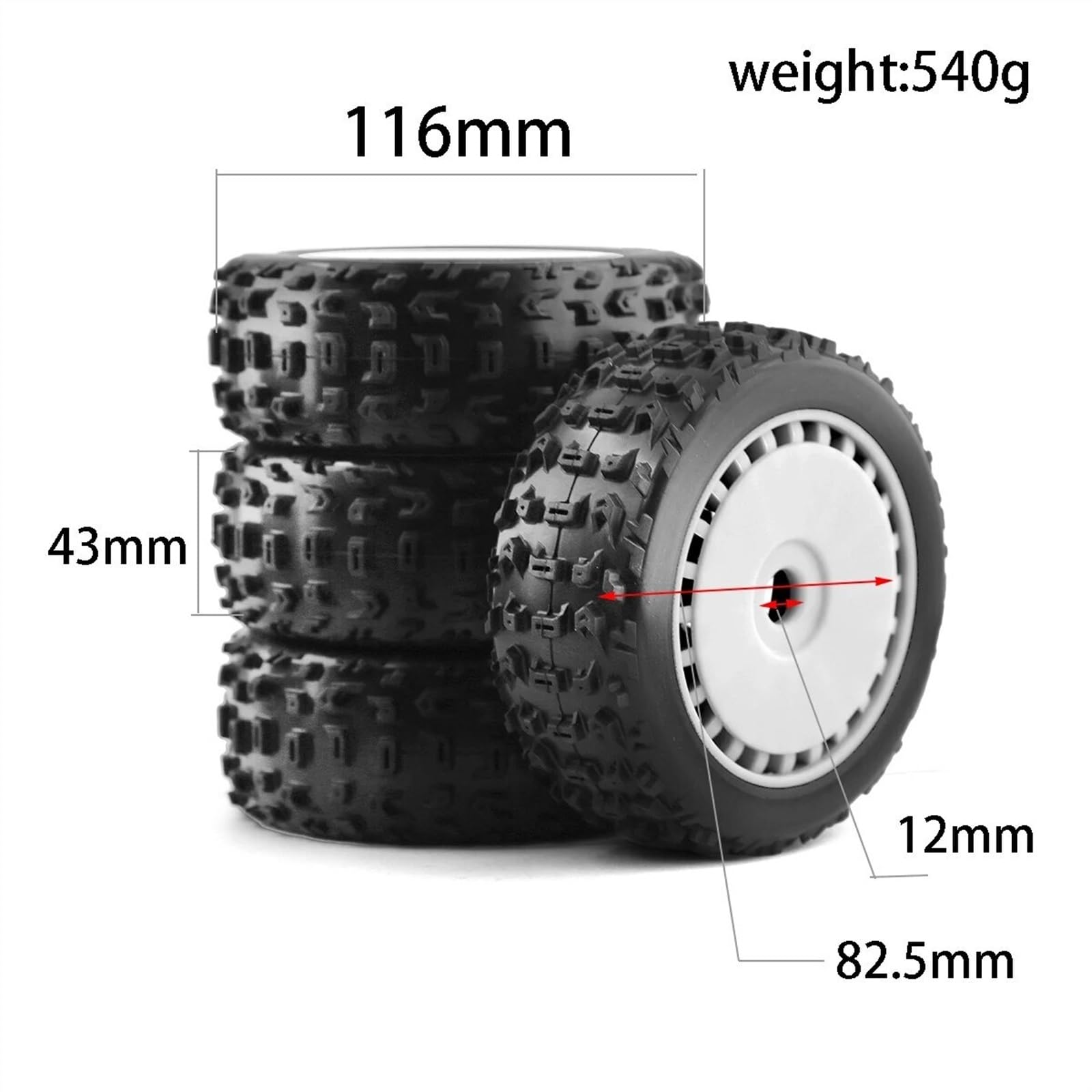 BAIRONG – Pneus RC 1/8 – 116 Mm, Hex 17 Mm – 4 Roues Pour ARRMA, Redcat, Team Hobao