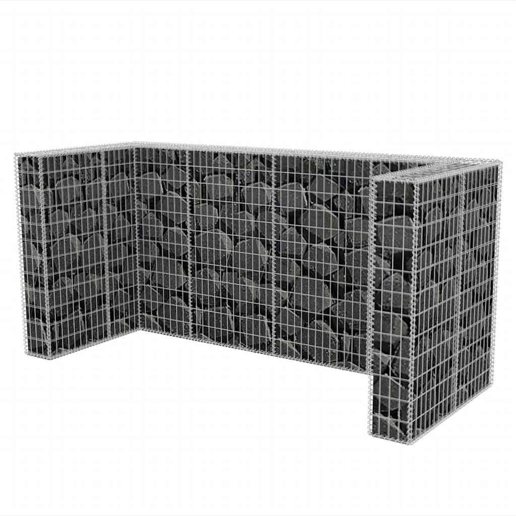 Gabionen-Mülltonnenverkleidung aus verzinktem Stahl für 3 Mülltonnen 250 x 100 x 120 cm, Mülltonnenbox für Garten und Vorgarten mit wetterfester Abdeckung
