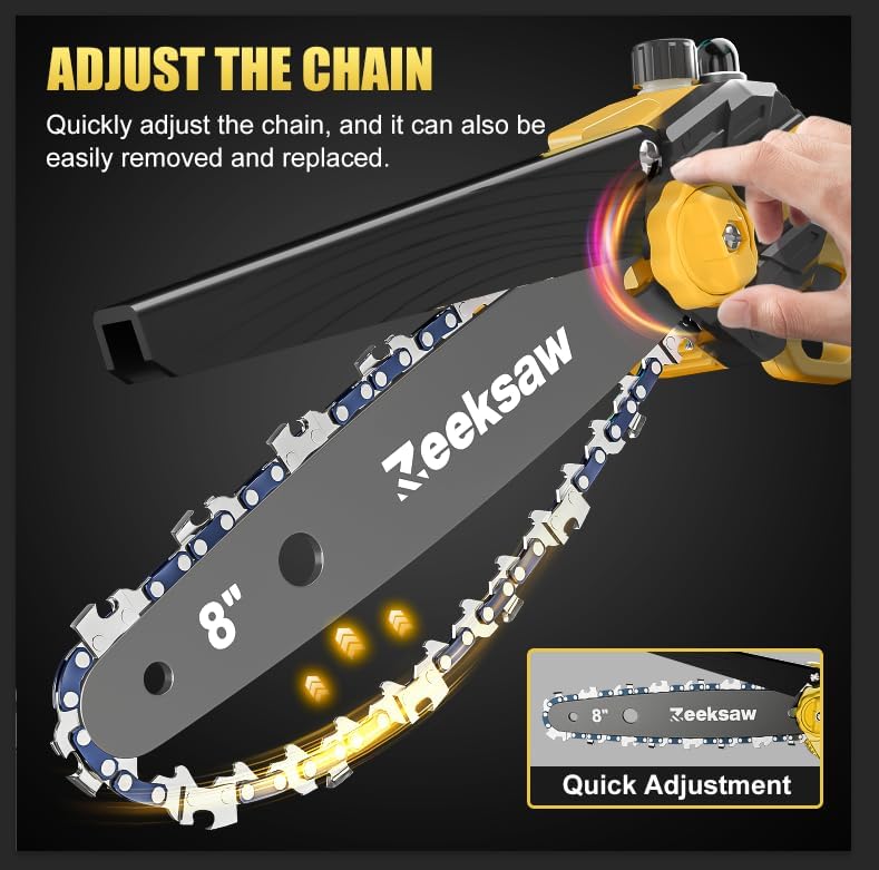 Mini Chain saw Cordless 8 inch Auto Oiler, Automatic Chain Tension, 21V MAX* Rechargeable Cordless Chainsaw with 2x2.0Ah Battery and Charger, Mini Chainsaw 8 inch Cordless Hand-Held Electric Chain Saw - Image 3