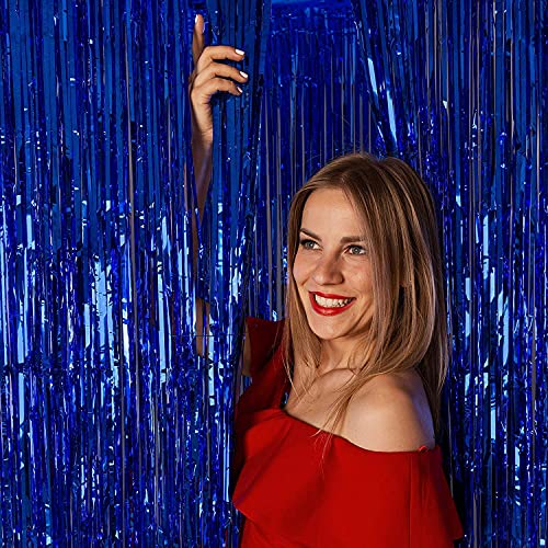 Image of Premium Metallic Foil Curtain 3x6 Ft Each for Party Decoration, Shimmer Backdrop for Birthday, Anniversary & Wedding, Easy to Hang Door & Wall Decoration Photo Booth (2, Blue)