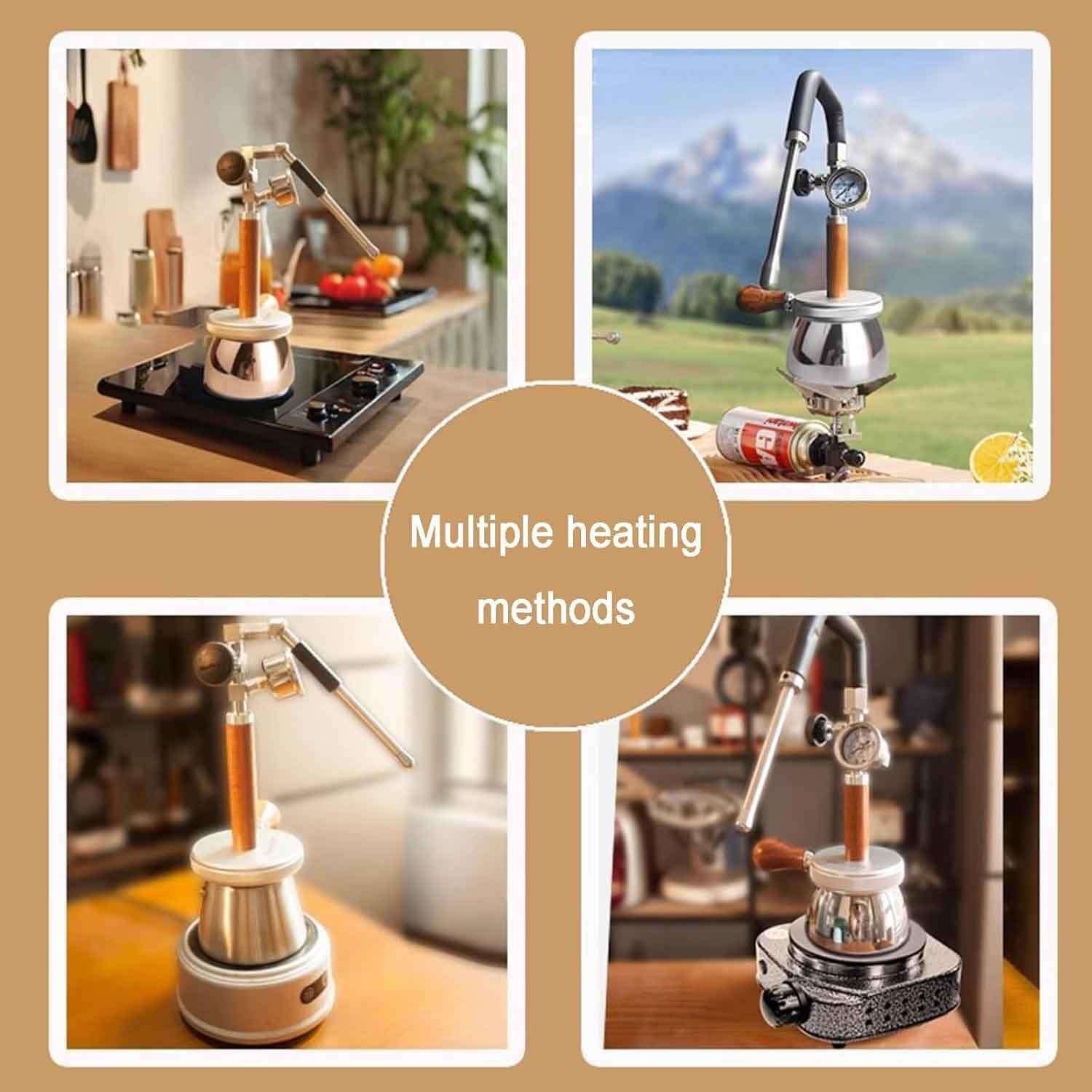 Espumador de leche portátil con boquilla de vapor y manómetro, ángulo ajustable para una espuma perfecta, ideal para acampar al aire libre y uso doméstico.