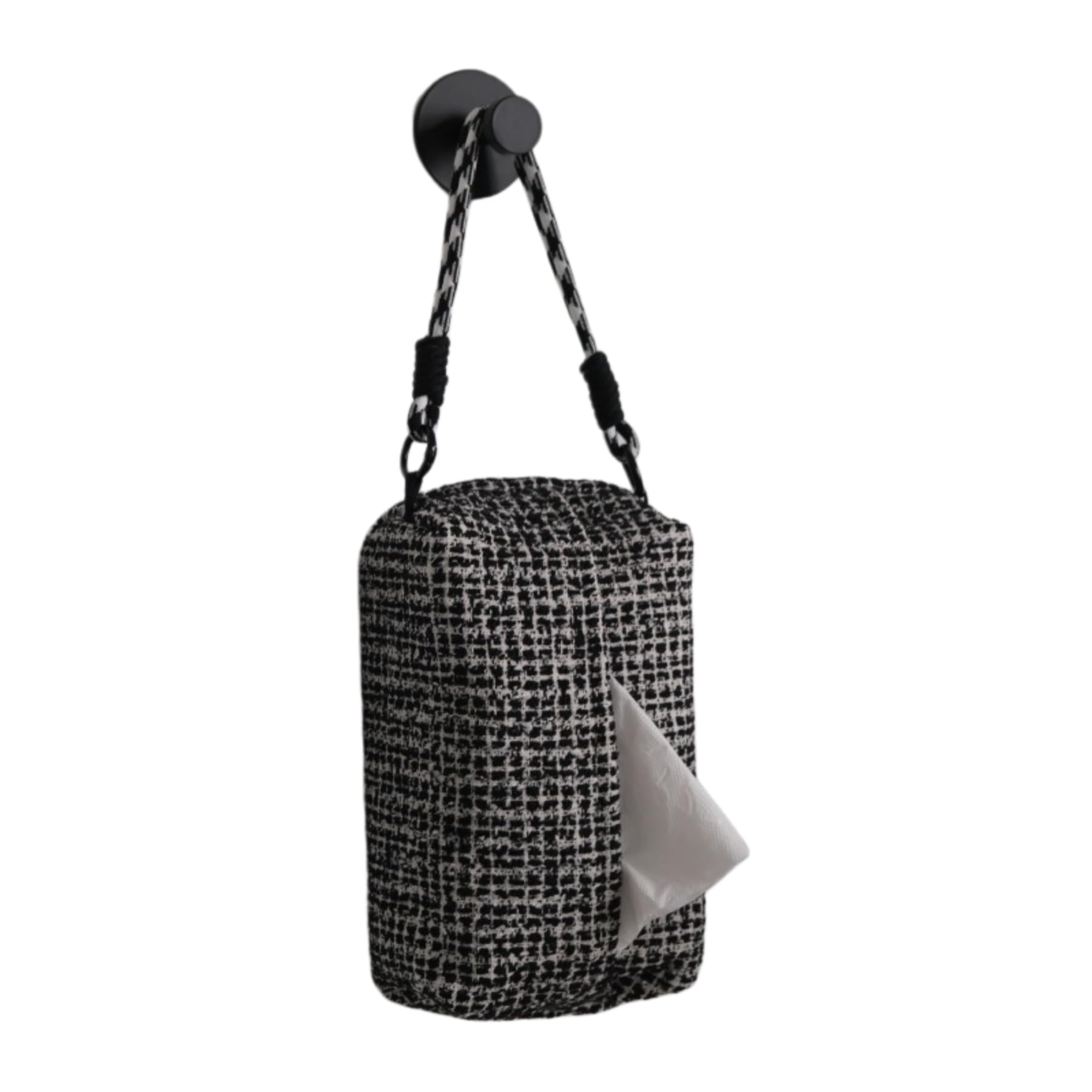 Hanging Tweed Fabric Tissue Box Holder with Lanyard