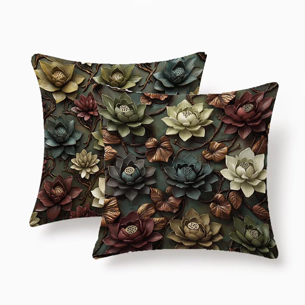Housses de coussin extérieur imperméables 60x60 lotus retro lit
