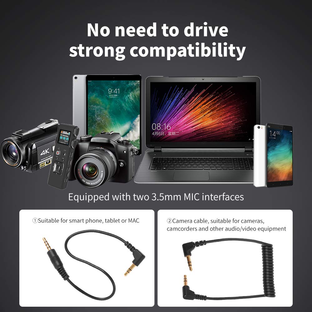 K&F CONCEPT Microfono per Fotocamere CM600, VideoMicro Microfono Direzionale con Treppiede, Microfono Kit per Fotocamere, videocamere