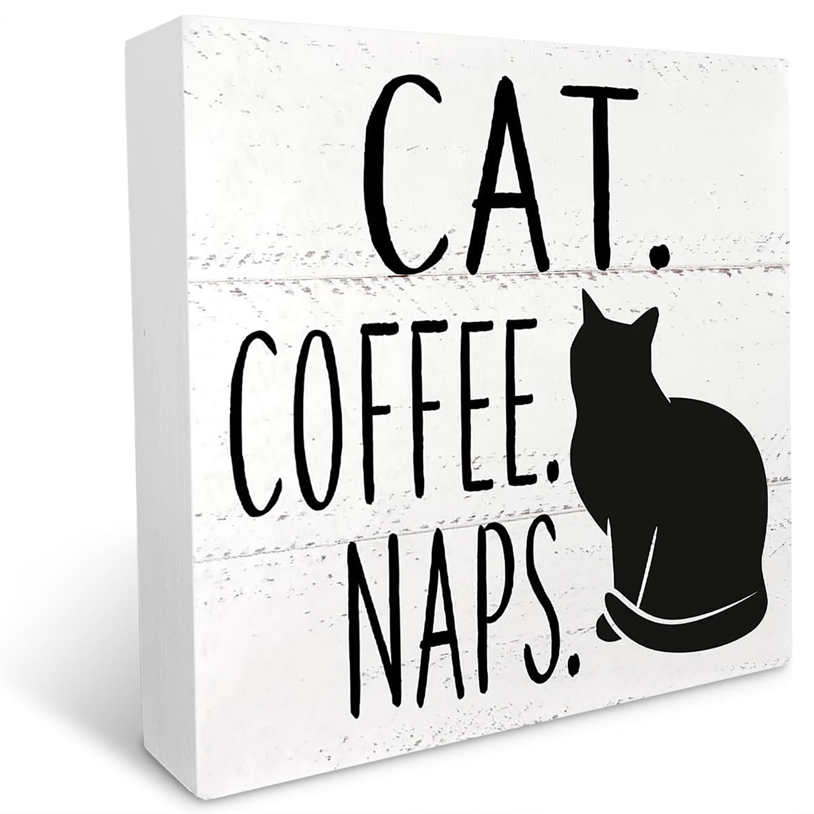 Cat Coffee Naps Wood Box Sign Desk Decor Funny Black Cat Kitty Wooden Box Block Sign Decorations for Home Kitchen Tabletop Desk Decor Coffee Lover Gift Cat Lover Gifts 5x5 Inch