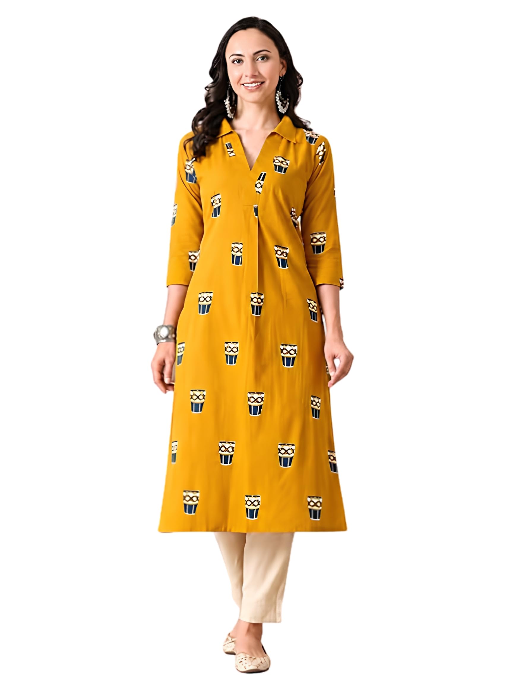 Women Ethnic Motifs Printed 3/4th Sleeve Kurta | Straight Fit Shirt Collar Salwar | Everyday Ethnic Wear-image-11