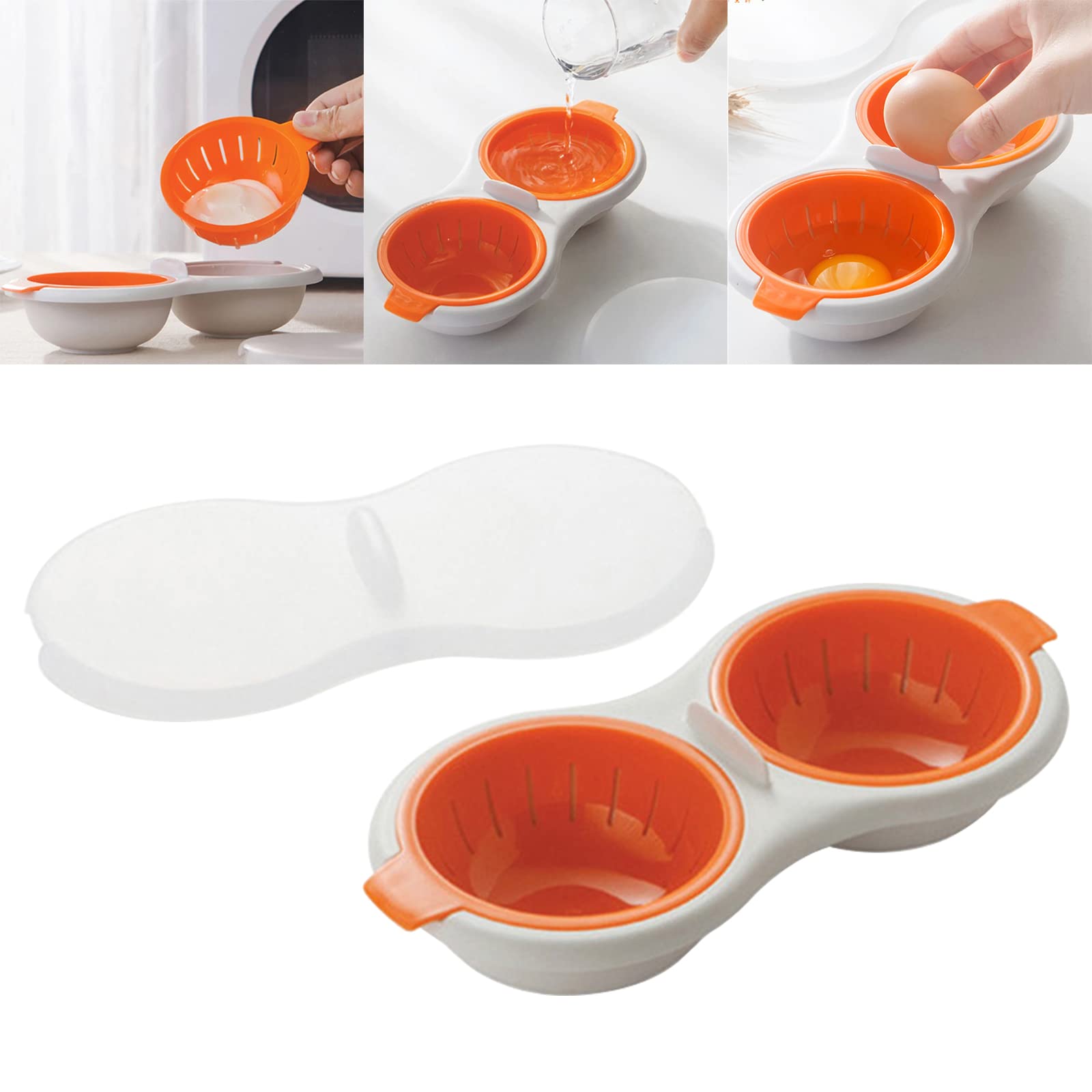 Perfect Poacher Microwavable Double Layer Egg Cooker Food Grade Cookware Double Cup Egg Boiler Kitchen Steamed Egg Set Cooking Kitchen Tools Breakfast Cookware Kitchen Gadget (Red)-picture-14